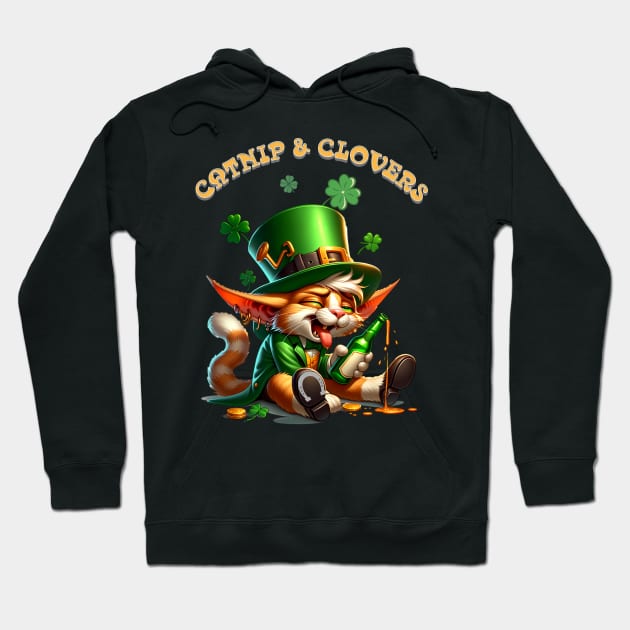 St Patricks day leprechaun cat - Catnip & Clovers Hoodie by BrisaArtPrints